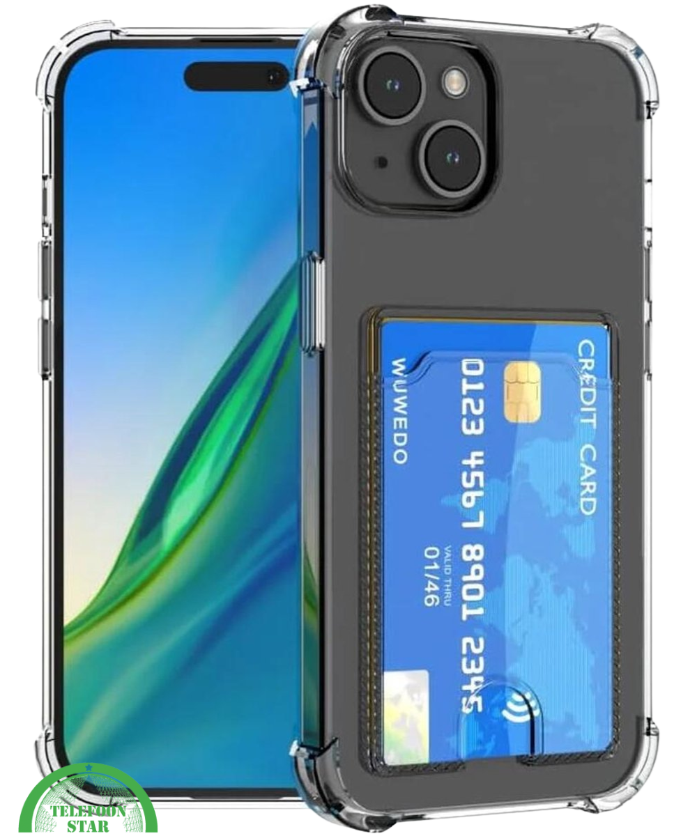 Transparant Shockproof Hoesje voor iPhone 15 Plus met Kaarthouder Praktisch