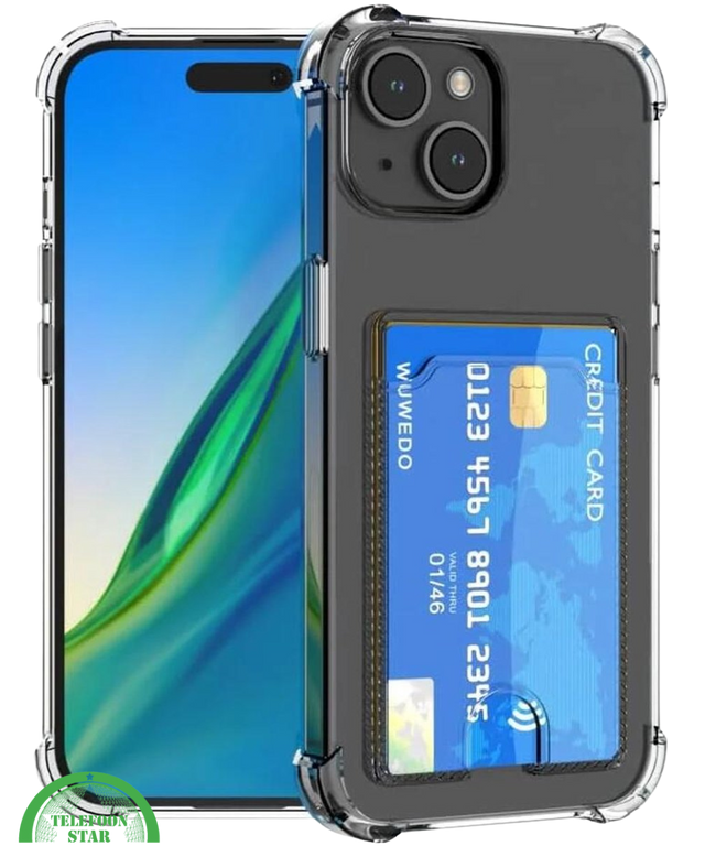 Transparant Hoesje voor iPhone 14 Plus Silicone met Kaarthouder Praktisch
