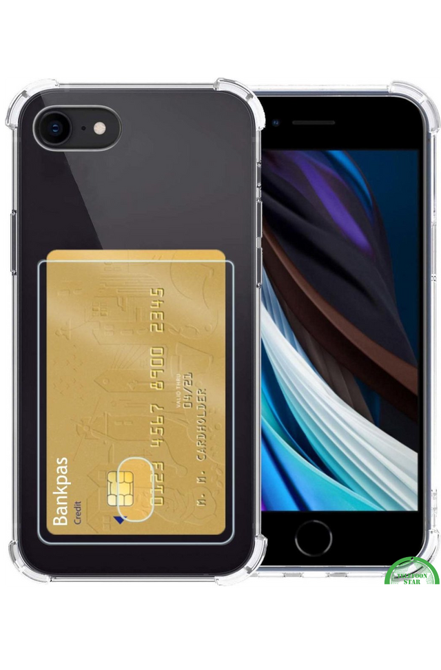 Bumper Hoesje iPhone SE 2022 met Kaartvak &ndash; Helder, Sterk &amp; Functioneel