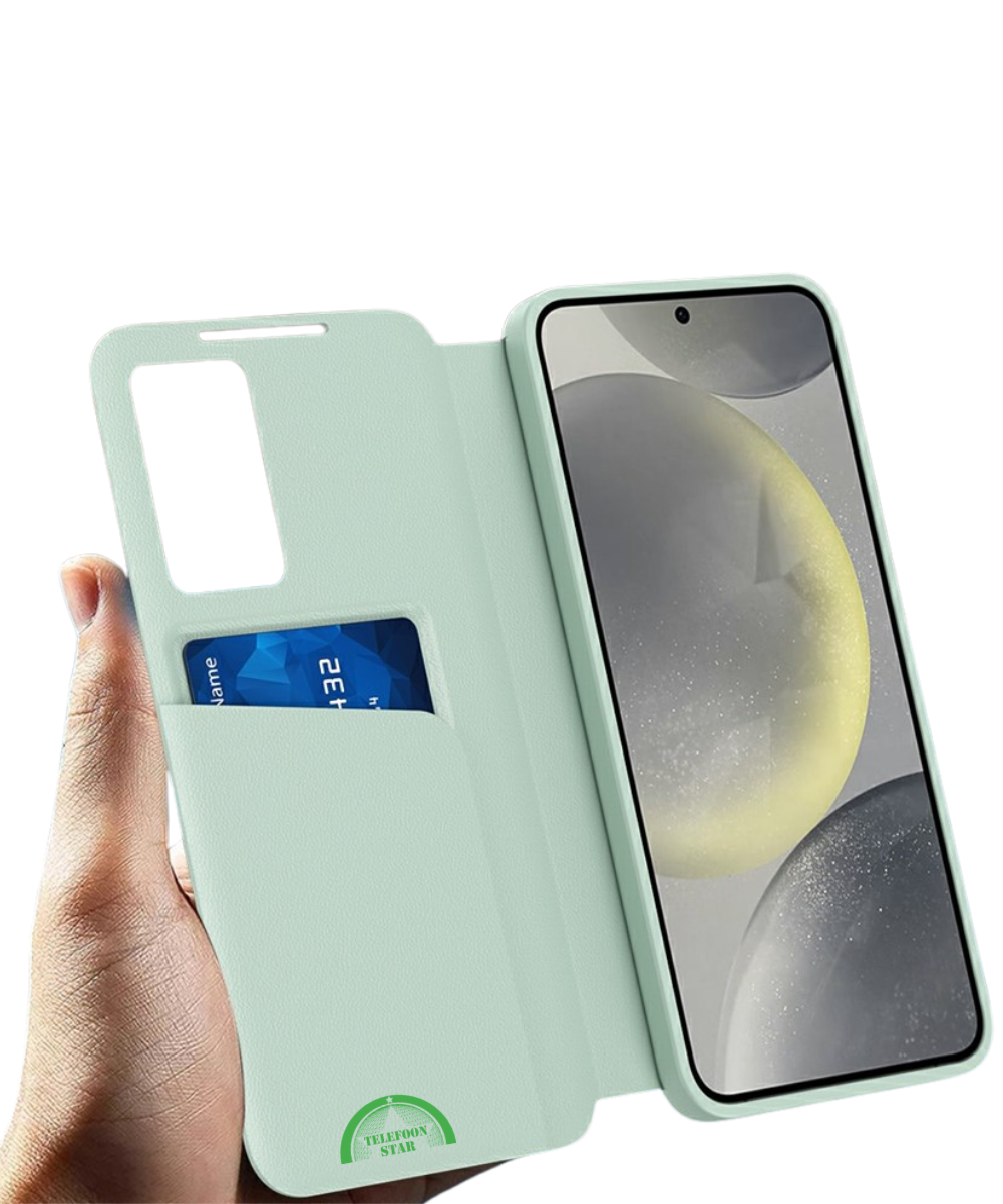 Samsung Galaxy S26 Ultra Licht Groen Lederlook Hoesje Smart View Cover