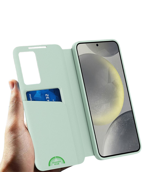 Samsung Galaxy S26 Ultra Licht Groen Lederlook Hoesje Smart View Cover