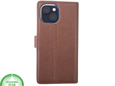 iPhone 15 Plus Hoesje Donkerbruin &ndash; Bookcase met Pasjeshouder
