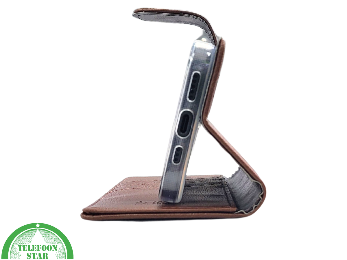 iPhone 15 Plus Hoesje Donkerbruin &ndash; Bookcase met Pasjeshouder