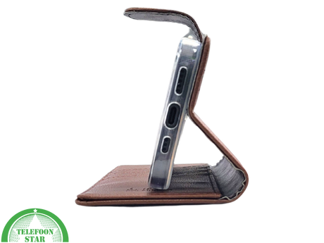 iPhone 15 Plus Hoesje Donkerbruin &ndash; Bookcase met Pasjeshouder