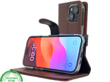 iPhone 15 Hoesje Donkerbruin &ndash; Bookcase met Pasjeshouder