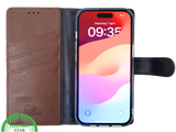 iPhone 15 Hoesje Donkerbruin &ndash; Bookcase met Pasjeshouder