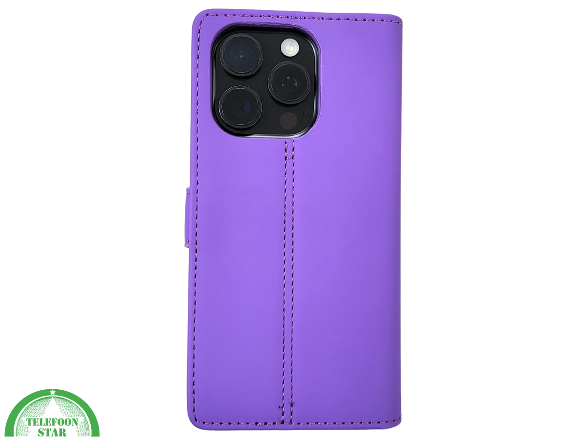 iPhone 16 Pro Paars Bookcase Hoesje Leren Look Met Magnetische Sluiting