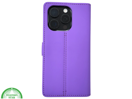 iPhone 16 Pro Paars Bookcase Hoesje Leren Look Met Magnetische Sluiting