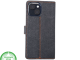 Bookcase Hoesje iPhone 15 Plus Grijs &ndash; Met Pasjeshouder en Oranje Stiksel