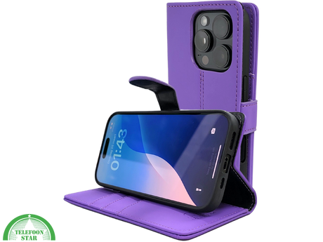 iPhone 16 Pro Paars Bookcase Hoesje Leren Look Met Magnetische Sluiting