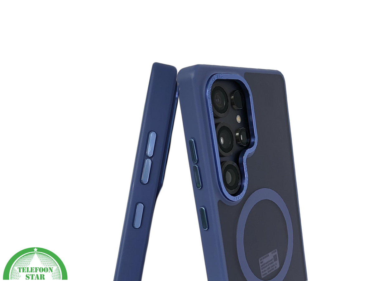 MagSafe Hoesje voor Samsung Galaxy S26 Ultra Transparant met Blauwe Randen Magnetisch
