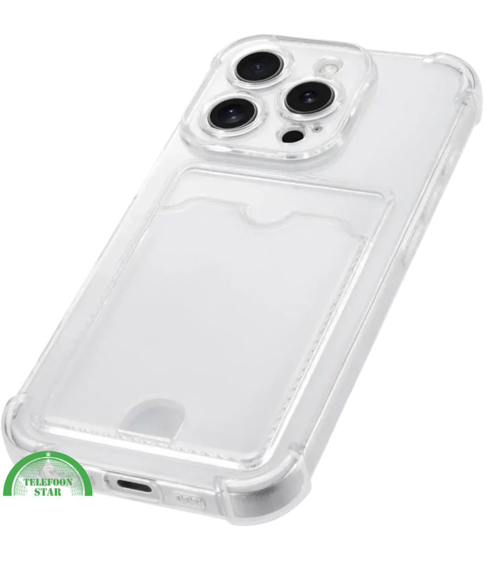 Hoesje voor iPhone 15 Pro Transparant met Kaartvak, Shockproof, Sterk &amp; Handig Ontwerp