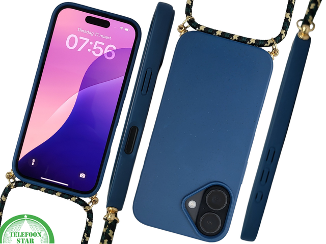 iPhone 16 Hoesje met Koord Donkerblauw &ndash; Stijlvol &amp; Duurzaam