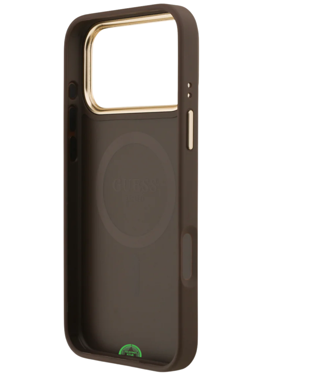 Hoesje voor iPhone 17 Pro Max Bruin Guess afneembare schouder- en polsband