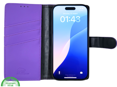 iPhone 16 Pro max Paars Bookcase Hoesje Leren Look Met Magnetische Sluiting