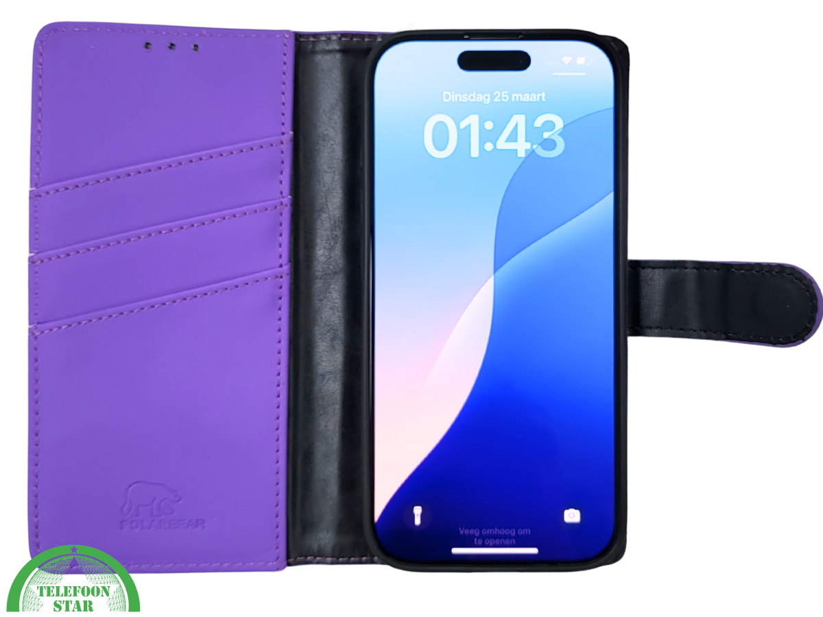 iPhone 16 Pro Paars Bookcase Hoesje Leren Look Met Magnetische Sluiting