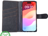 Bookcase Hoesje iPhone 15 Grijs &ndash; Met Pasjeshouder en Oranje Stiksel