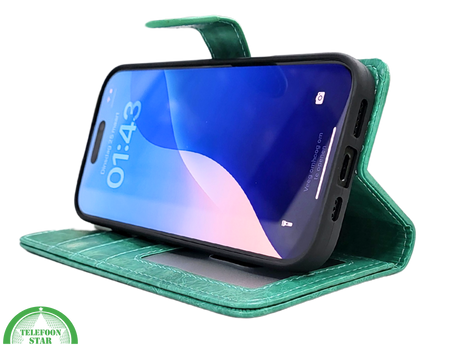 iPhone 16 Pro Bookcase Hoesje &ndash; Turquoise Vintage Look
