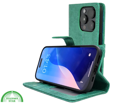 iPhone 16 Pro Bookcase Hoesje &ndash; Turquoise Vintage Look