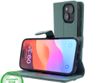 iPhone 15 Bookcase Hoesje Groen &ndash; Leren Case met Pasjeshouder
