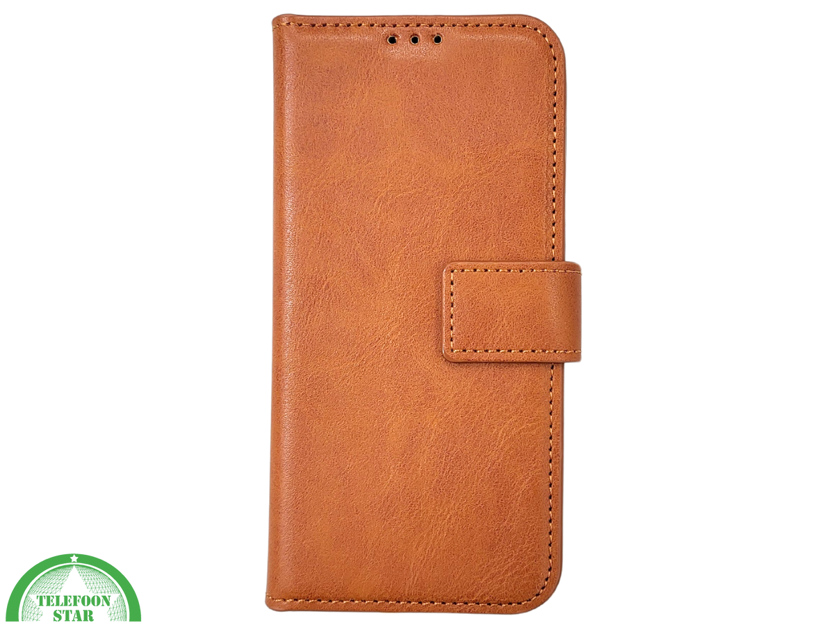 iPhone 16 Pro Max Insteekhoesje Lichtbruin &ndash; Stijlvolle Leren Look met Open Bovenkant
