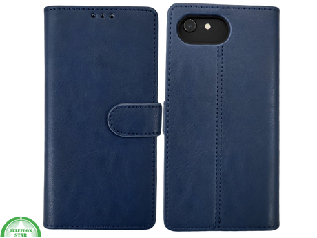 Boek Case Leer Wallet Case Donkerblauwe iPhone 16E