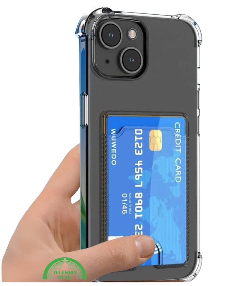 Transparant Shockproof Hoesje voor iPhone 15 met Kaarthouder &ndash; Praktisch &amp; Supersterk