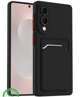 Zwart Transparant Hoesje voor Samsung S25 Edge met Kaarthouder, Praktisch, Slank & Schokbestendig