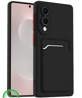 Zwart Transparant Hoesje voor Samsung S25 Edge met Kaarthouder, Praktisch, Slank & Schokbestendig