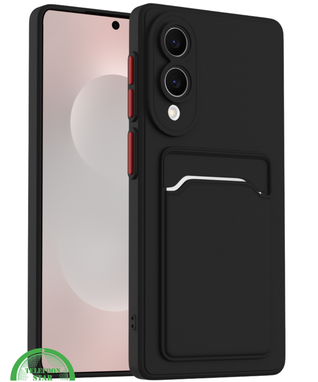 Zwart Transparant Hoesje voor Samsung S25 Edge met Kaarthouder, Praktisch, Slank & Schokbestendig