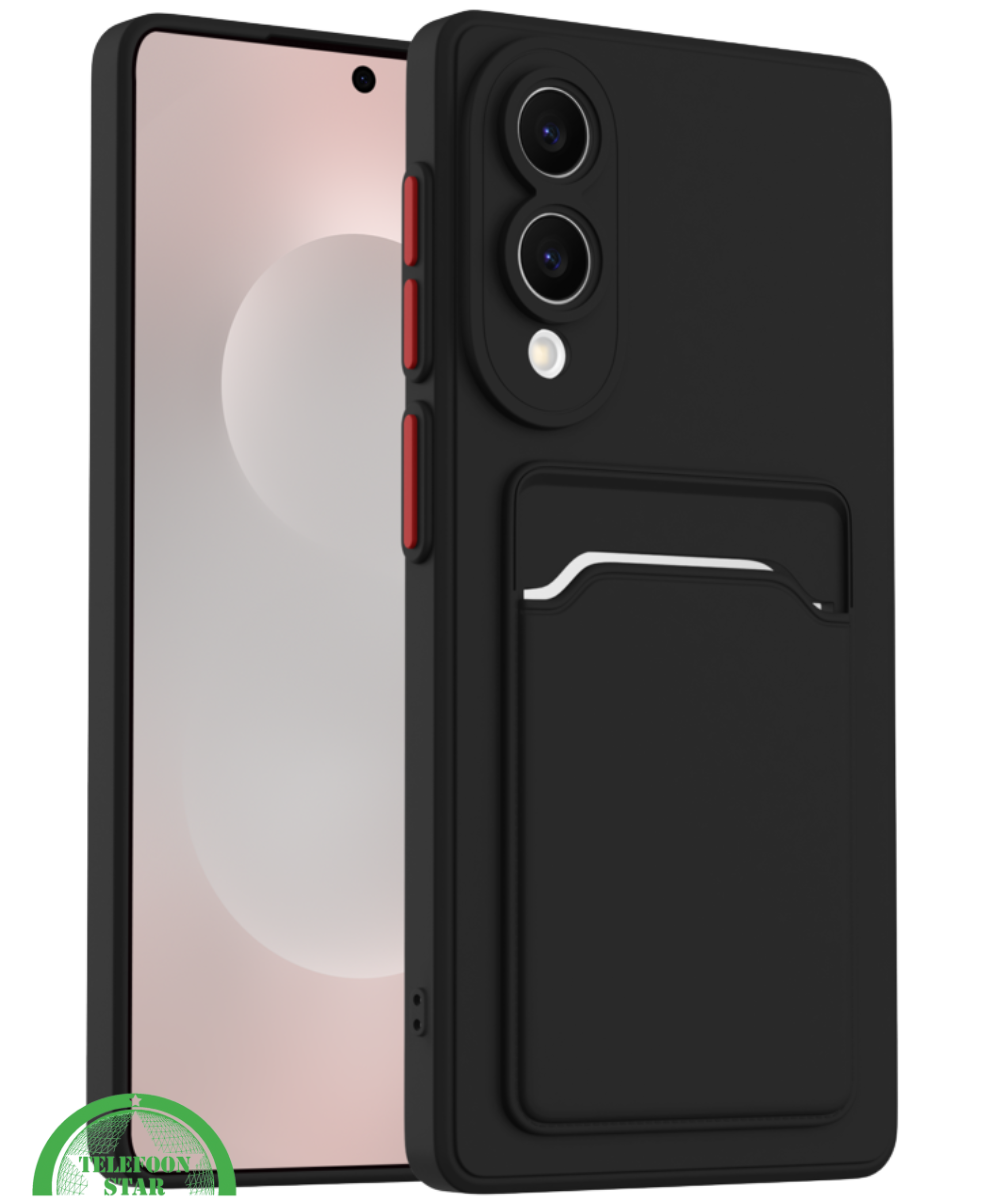 Zwart Transparant Hoesje voor Samsung S25 Edge met Kaarthouder, Praktisch, Slank & Schokbestendig