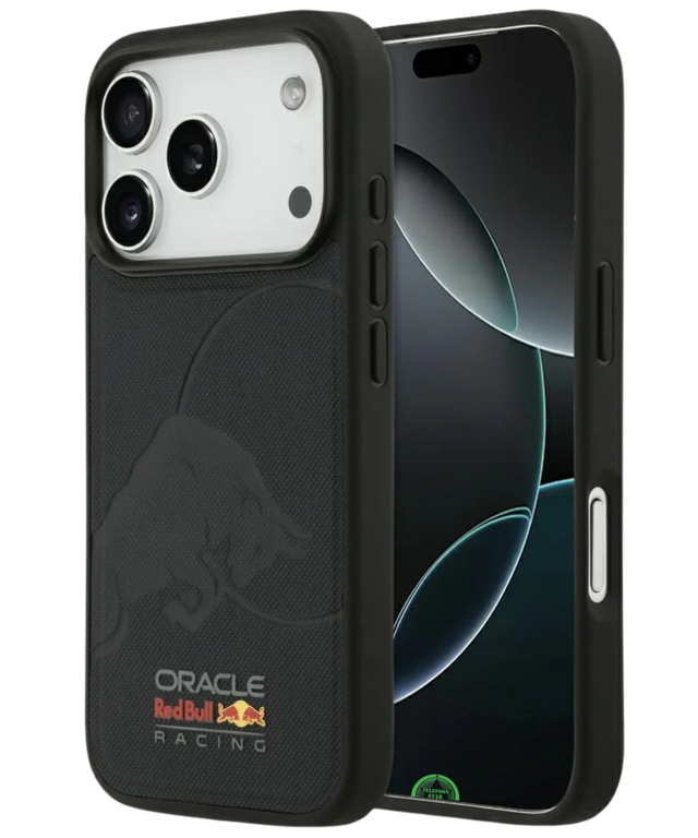 Hoesje voor iPhone 17 Pro Zwart met Sportieve carbon look achterkant