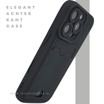 iPhone 16 Pro Zwart Hoesje Met Kaarthouder Stevige Bescherming Rugcover