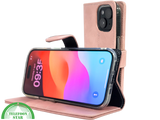 iPhone 15 Plus Hoesje Roze &ndash; Bookcase met Pasjeshouder en Leren Look