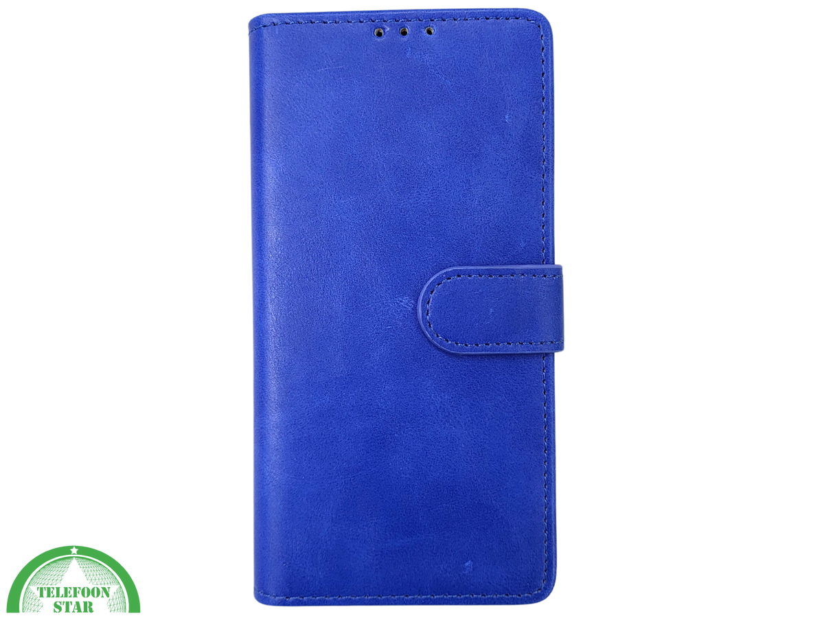 iPhone 16 Pro Bookcase Hoesje Blauw &ndash; Leren Look met Magnetische Sluiting