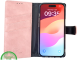 iPhone 15 Plus Hoesje Roze &ndash; Bookcase met Pasjeshouder en Leren Look