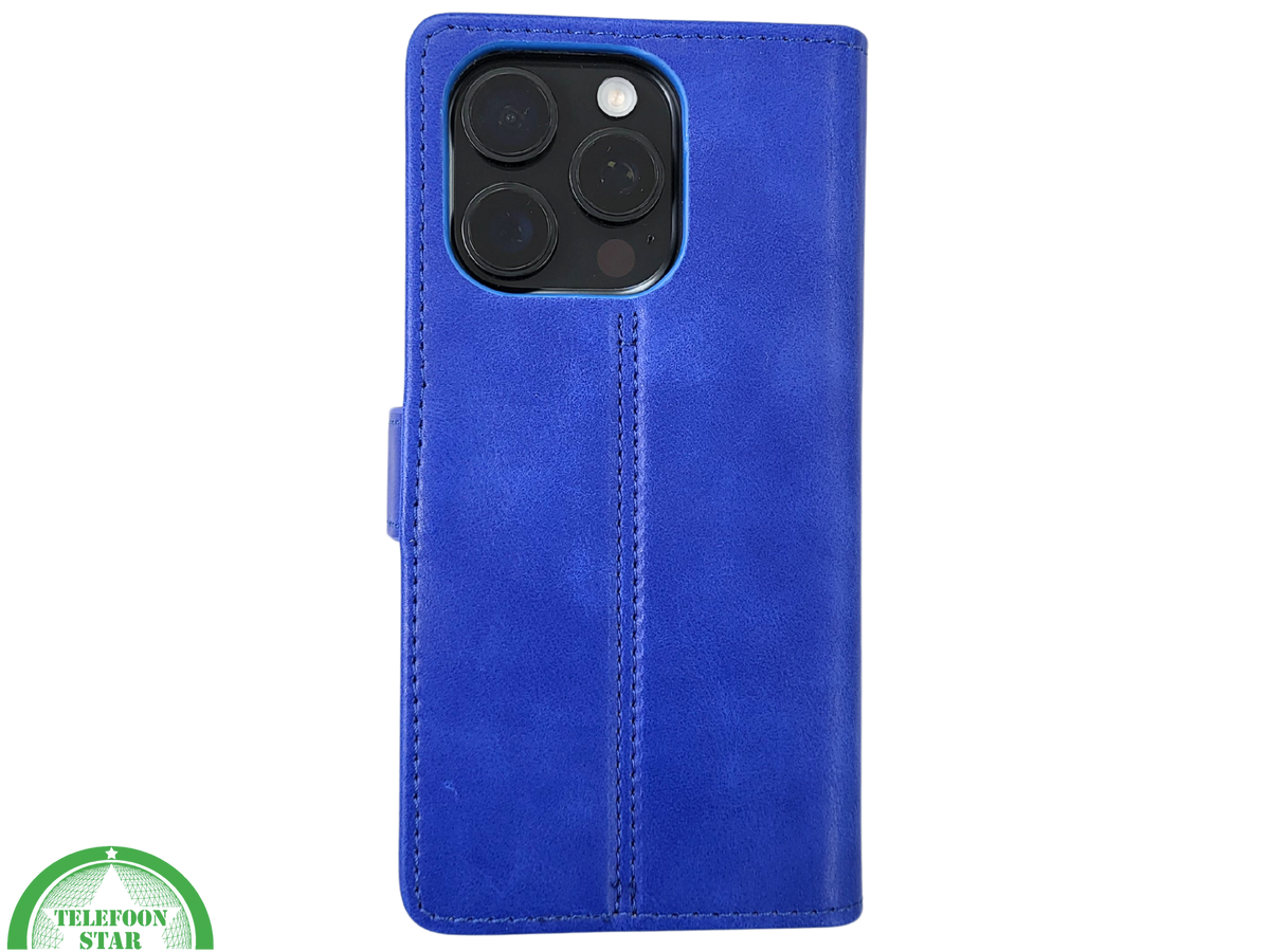 iPhone 16 Pro Max Bookcase Hoesje Blauw &ndash; Leren Look met Magnetische Sluiting