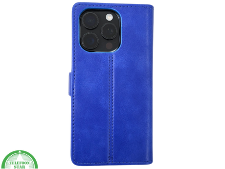 iPhone 16 Pro Max Bookcase Hoesje Blauw &ndash; Leren Look met Magnetische Sluiting