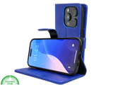 iPhone 16 Pro Max Bookcase Hoesje Blauw &ndash; Leren Look met Magnetische Sluiting