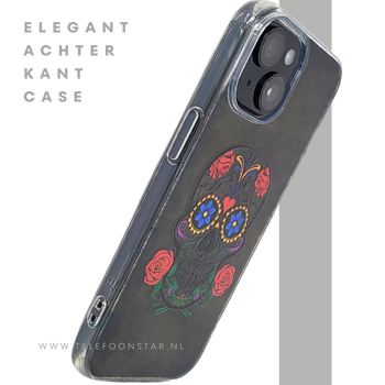iPhone 15 Hoesje &ndash; Sugar Skull Design | Transparant, Kleurrijk &amp; Uniek