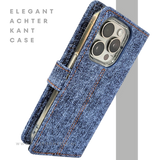 iPhone 15 Pro Max Jeans Look Hoesje &ndash; Stoere Bookcase met Pasjeshouder | Telefoonstar