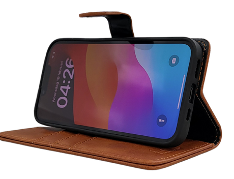 Luxe Boek iPhone 16E (2025)Licht bruin Leerlook Wallet Case