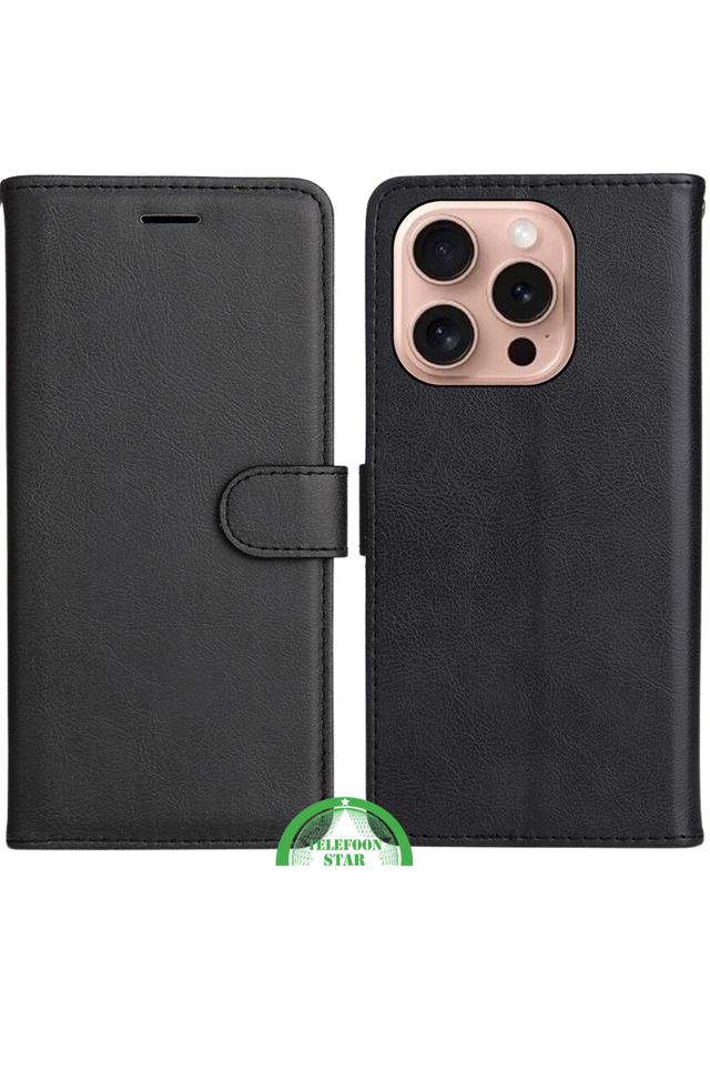 Bookcase Hoesje voor iPhone 16 Pro - Zwart Magnetische sluiting voor veilige bescherming | Telefoonstar