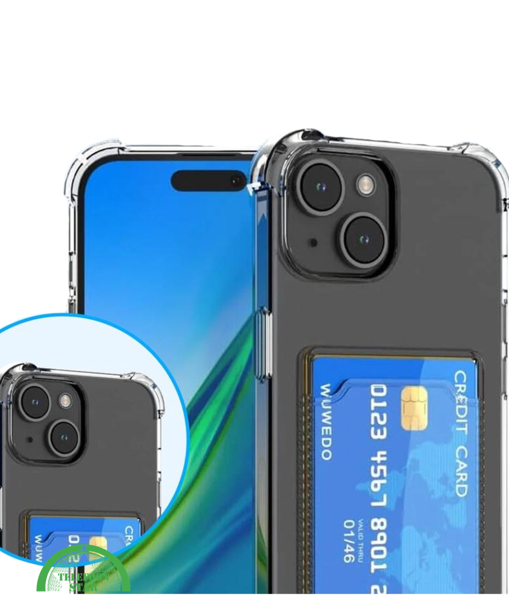 Transparant Hoesje voor iPhone 14 Plus Silicone met Kaarthouder Praktisch