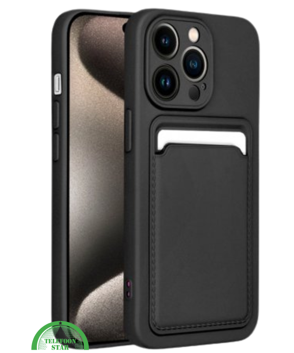 Zwart Hoesje voor iPhone 13 Pro Max Transparant met Kaartvak, Shockproof, Sterk &amp; Silicone