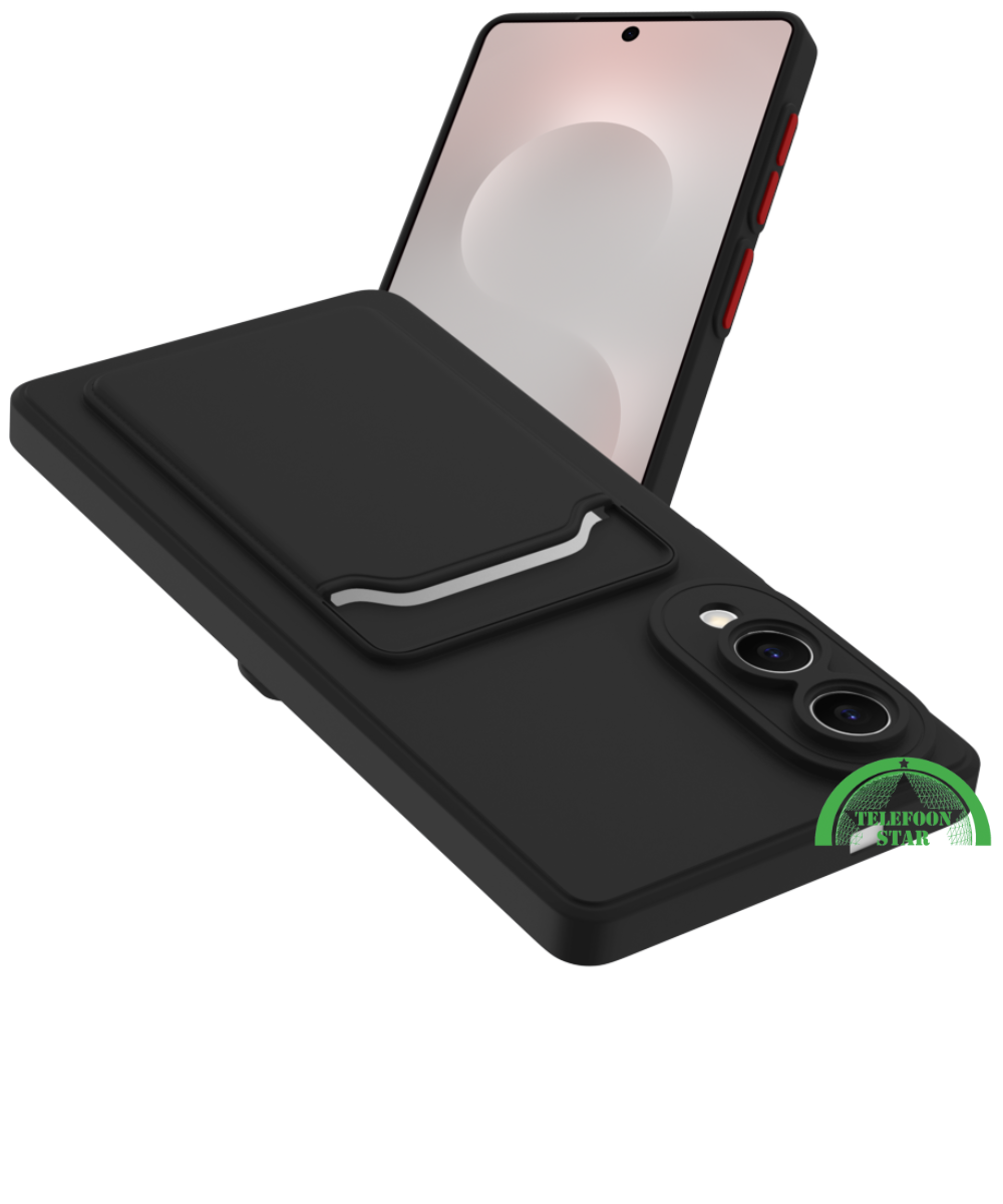 Zwart Transparant Hoesje voor Samsung S25 Edge met Kaarthouder, Praktisch, Slank & Schokbestendig