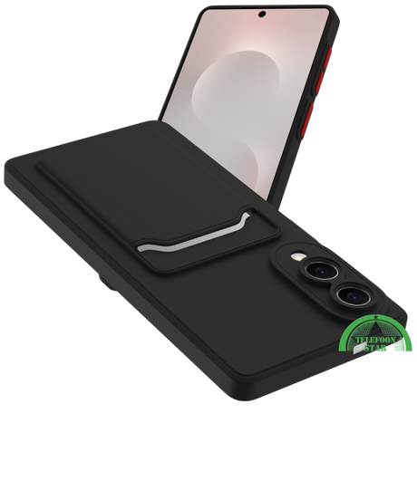 Zwart Transparant Hoesje voor Samsung S25 Edge met Kaarthouder, Praktisch, Slank & Schokbestendig