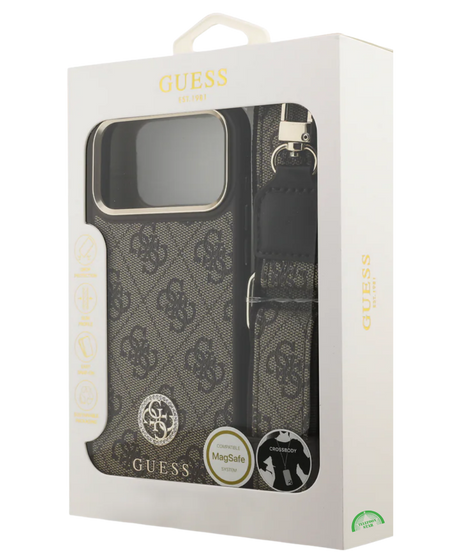 Hoesje voor iPhone 17 Pro Max Bruin Guess afneembare schouder- en polsband