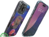 iPhone 16 Pro Hoesje Gouden Skull Design Transparant Telefoonhoesje met Paarse Bloemenprint
