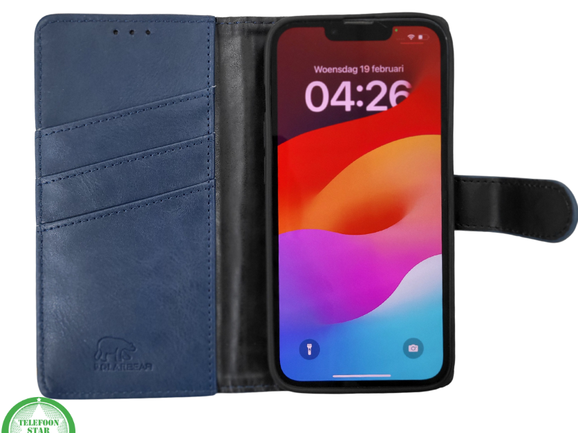 Boek Case Leer Wallet Case Donkerblauwe iPhone 16E